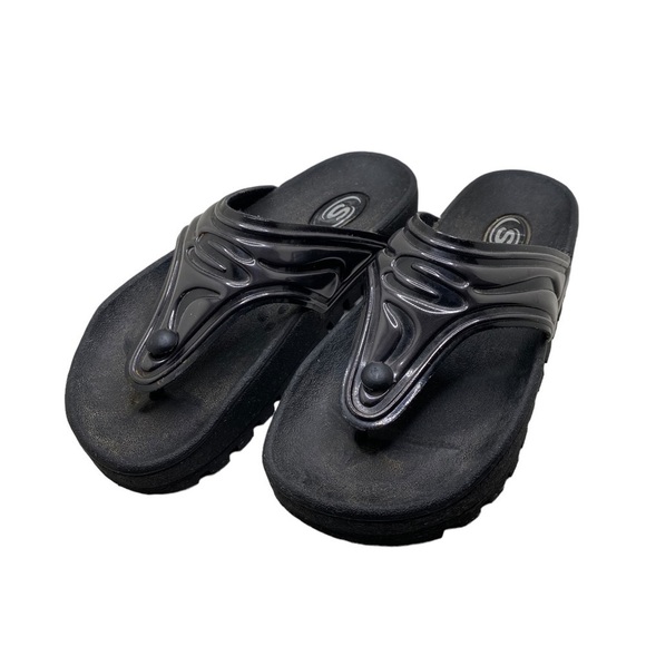 Skechers Shoes - Sketchers Vintage Vinyl Platform Black Flip Flop Sandals Size 8